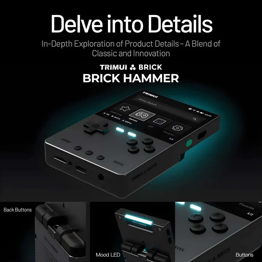 Console portable Trimui Brick Pro blanche, écran large, boutons A B et croix, deux joysticks, 1 Go RAM 64 Go stockage, haut-parleurs latéraux, design rétro - Ítem1