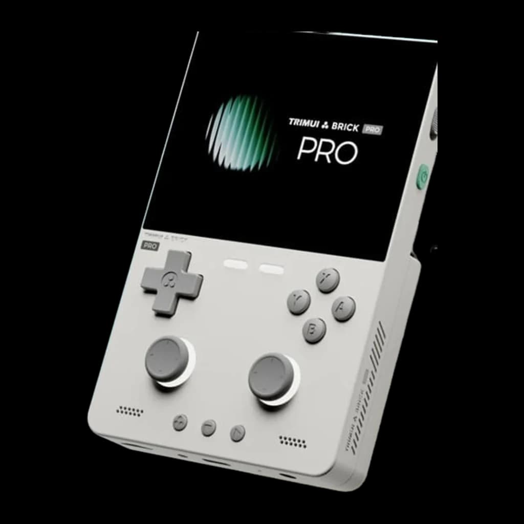 Consola portátil Trimui Brick Pro 1 GB/64 GB Branco com tela ampla, botões A/B/X/Y, dois analógicos, direcional em cruz, alto-falantes frontais e acabamento