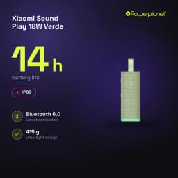 Altavoz Bluetooth Xiaomi Sound Play verde, compacto con correa, rejilla textil y base luminosa. IP68, 18W, 14 h de batería, 415 g, Bluetooth 6.0