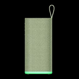Altavoz Bluetooth Xiaomi Sound Play verde, cilíndrico con malla textil, base luminosa y correa lateral; diseño compacto resistente IP68, potencia 18W y 14h