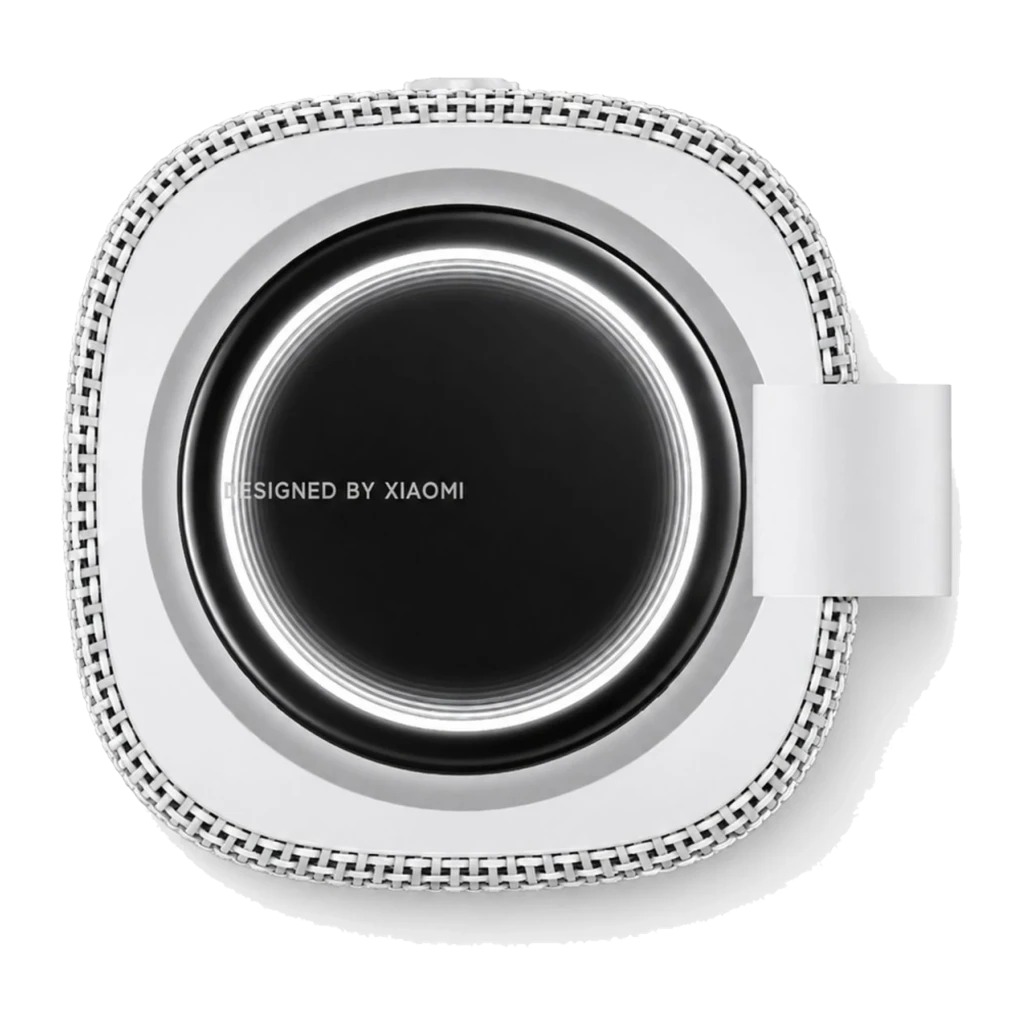 Coluna Bluetooth Xiaomi Sound Play branca com grelha perfurada, formato retangular vertical e alça superior para transporte; logotipo Xiaomi em relevo na - Item1