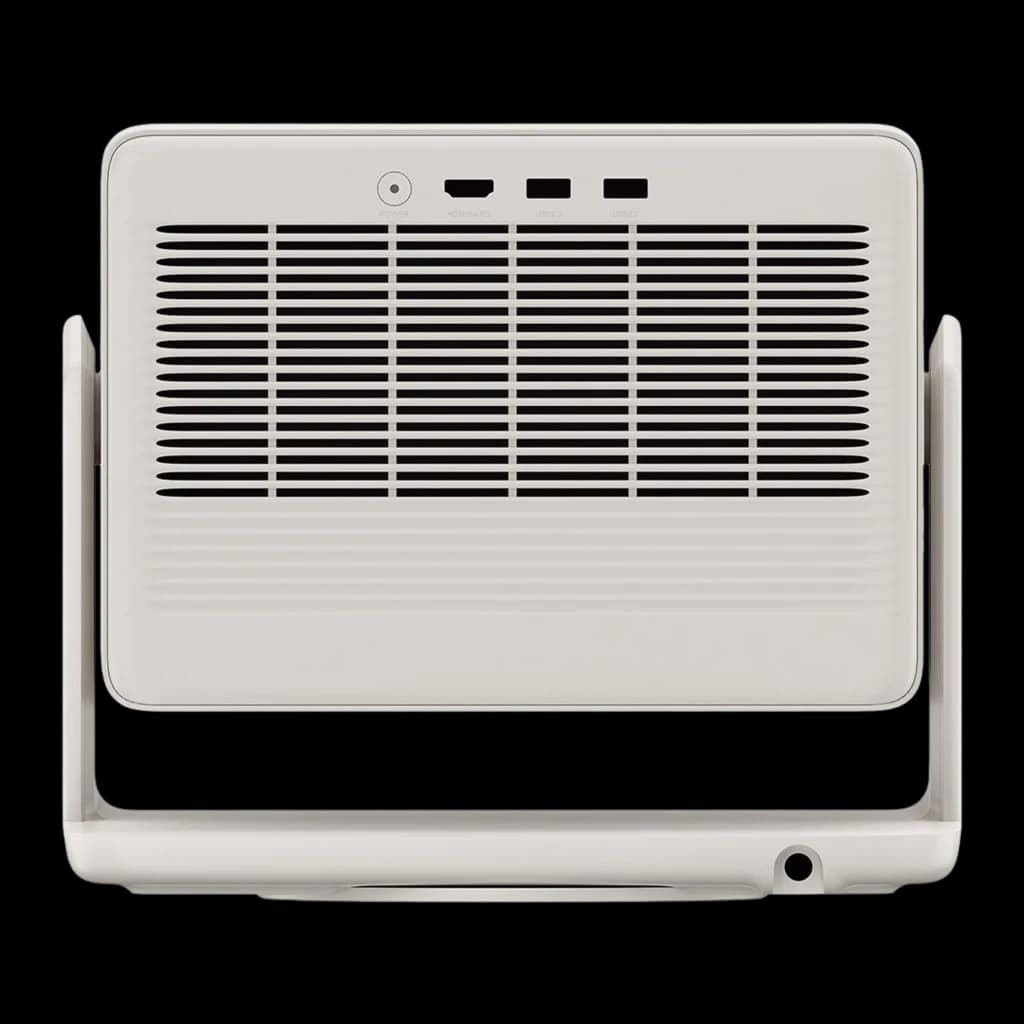 XGIMI Horizon S Pro blanco, vista trasera: rejilla de ventilación y puertos HDMI y USB