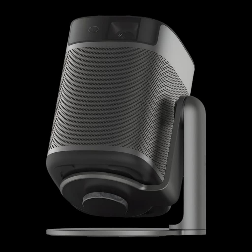 Proyector XGIMI MoGo 2 Pro Gen 2 gris con soporte metálico ajustable, rejilla frontal perforada y lente superior; diseño compacto y moderno