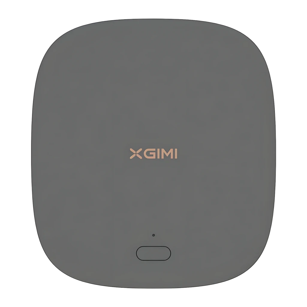 Projecteur XGIMI MoGo 2 Pro Gen 2 compact gris, façade grille métallique, objectif DLP 1080p avec anneau vert, capteurs frontaux et logo audio bas frontal - Ítem3