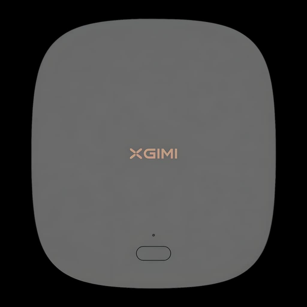 Proyector XGIMI MoGo 2 Pro Gen 2 en gris oscuro, vista superior con logo XGIMI central dorado, botón ovalado frontal y diseño compacto y minimalista