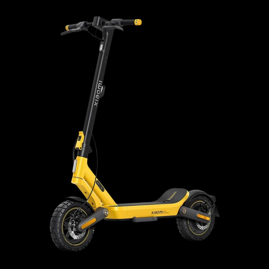 Xiaomi Electric Scooter 6 Ultra GL Noir Jaune, vue latérale: trottinette complète avec cadre jaune, guidon noir et pneus