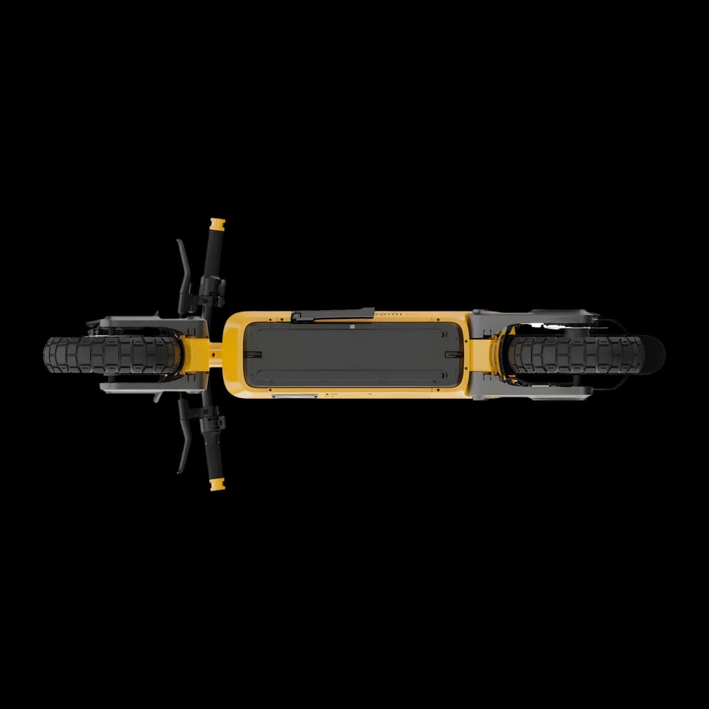 Xiaomi Electric Scooter 6 Ultra GL Noir/Jaune, vue du dessus: plateau antidérapant, guidon et pneus tout-terrain