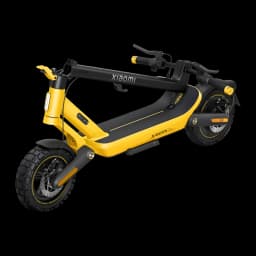 Xiaomi Electric Scooter 6 Ultra GL Noir Jaune, vue latérale plié: cadre jaune, pneus tout-terrain et logo Xiaomi visibles