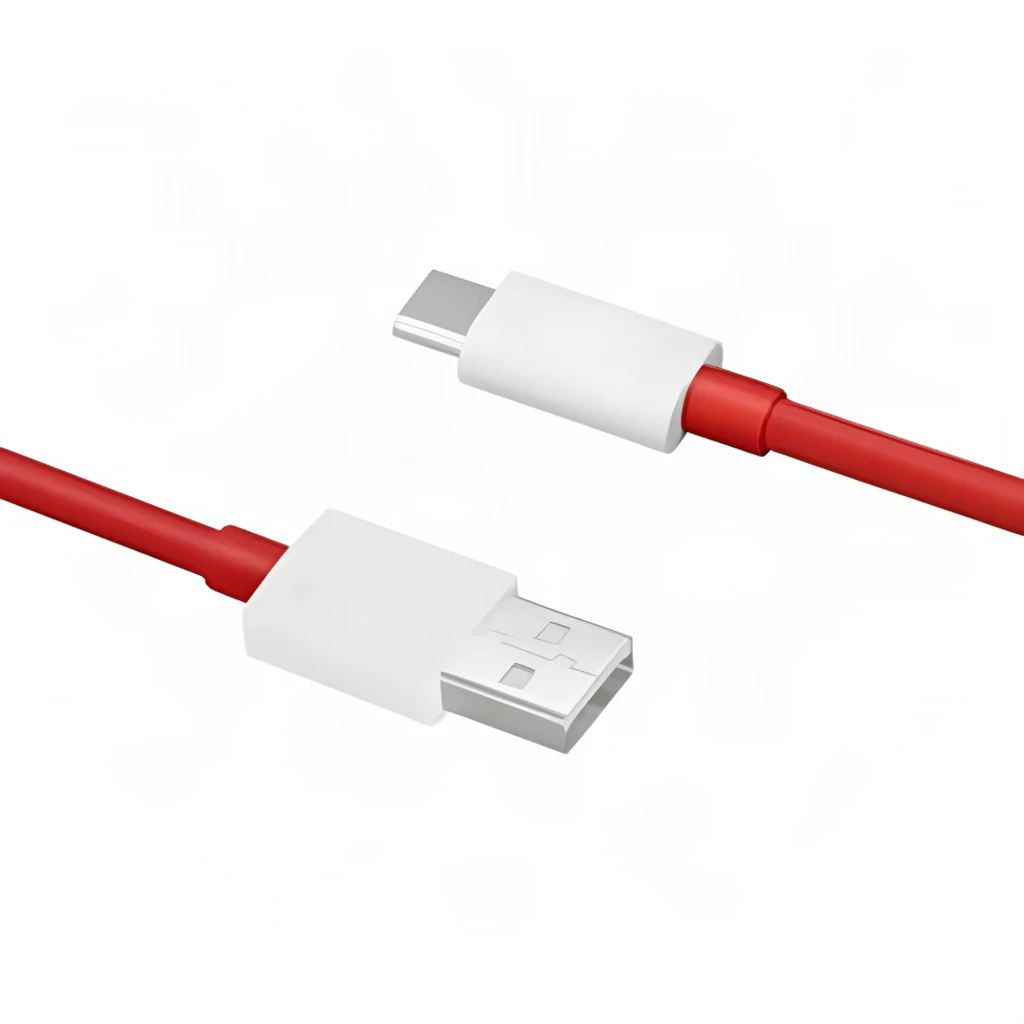 Cabo OnePlus SuperVOOC DL129 USB-A para USB-C 10A 1,5m em vermelho, conector USB-A branco e USB-C branco, fio grosso e resistente, ideal para carga rápida - Item1