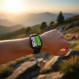 Honor Choice Watch 2 Pro Preto com pulseira de silicone, tela retangular grande com números verde e branco, mostrador digital, design esportivo em uso ao ar