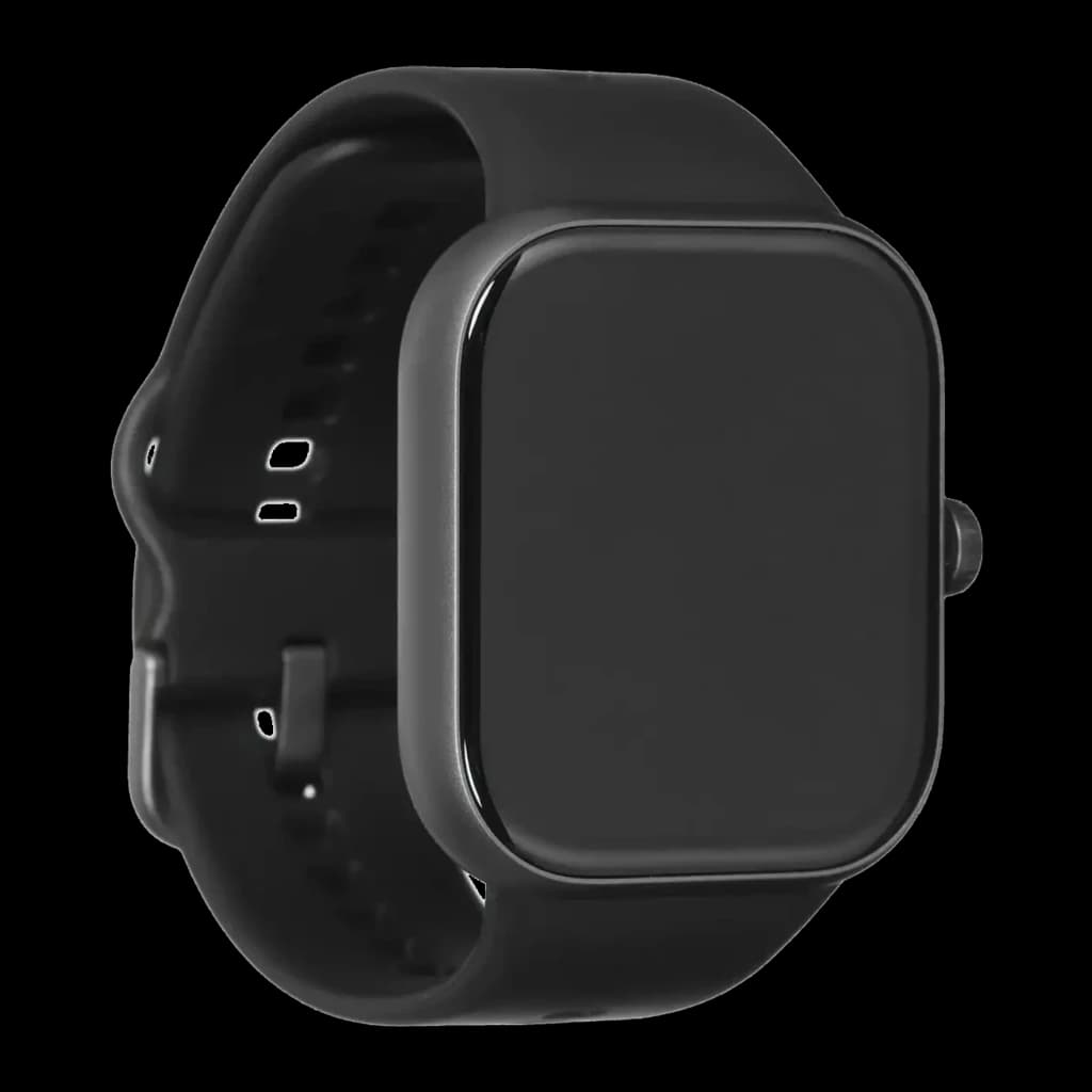 Honor Choice Watch 2 Pro Preto com caixa quadrada, tela preta sem molduras destacadas, coroa lateral e pulseira de silicone ajustável, design minimalista