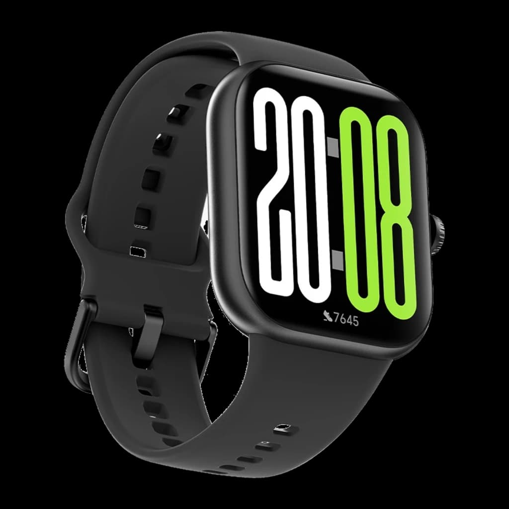 Honor Choice Watch 2 Pro Preto com caixa quadrada, tela grande com números verdes, pulseira de silicone preta e fecho ajustável, design moderno e esportivo