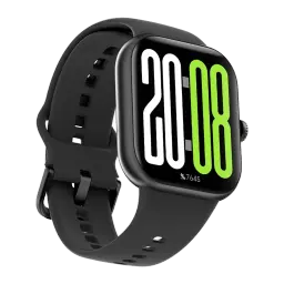 Honor Choice Watch 2 Pro Preto com caixa quadrada, tela grande com números verdes, pulseira de silicone preta e fecho ajustável, design moderno e esportivo