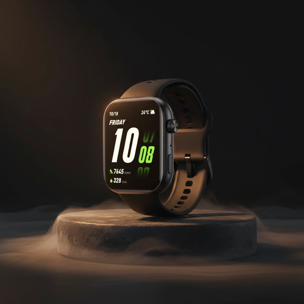 Honor Choice Watch 2i Negro con pantalla rectangular, correa de silicona, botón lateral y hebilla; muestra hora, clima, pasos, calorías y batería en verde y - Ítem5