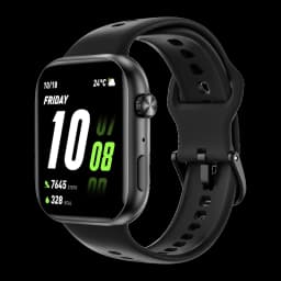 Honor Choice Watch 2i Preto com caixa retangular, tela grande com números verdes, pulseira de silicone preta e botão lateral; design esportivo e moderno