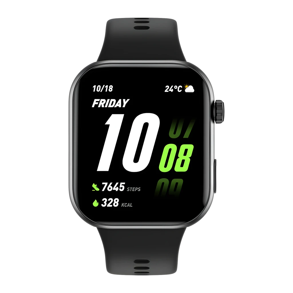 Honor Choice Watch 2i Negro con pantalla rectangular, correa de silicona, botón lateral y hebilla; muestra hora, clima, pasos, calorías y batería en verde y - Ítem10