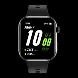 Honor Choice Watch 2i Preto com tela retangular grande, mostrador digital verde e branco, pulseira preta em silicone, botão lateral e ícones de passos, kcal