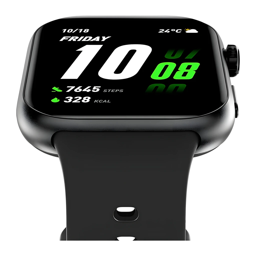 Honor Choice Watch 2i Negro con pantalla rectangular, correa de silicona, botón lateral y hebilla; muestra hora, clima, pasos, calorías y batería en verde y - Ítem8