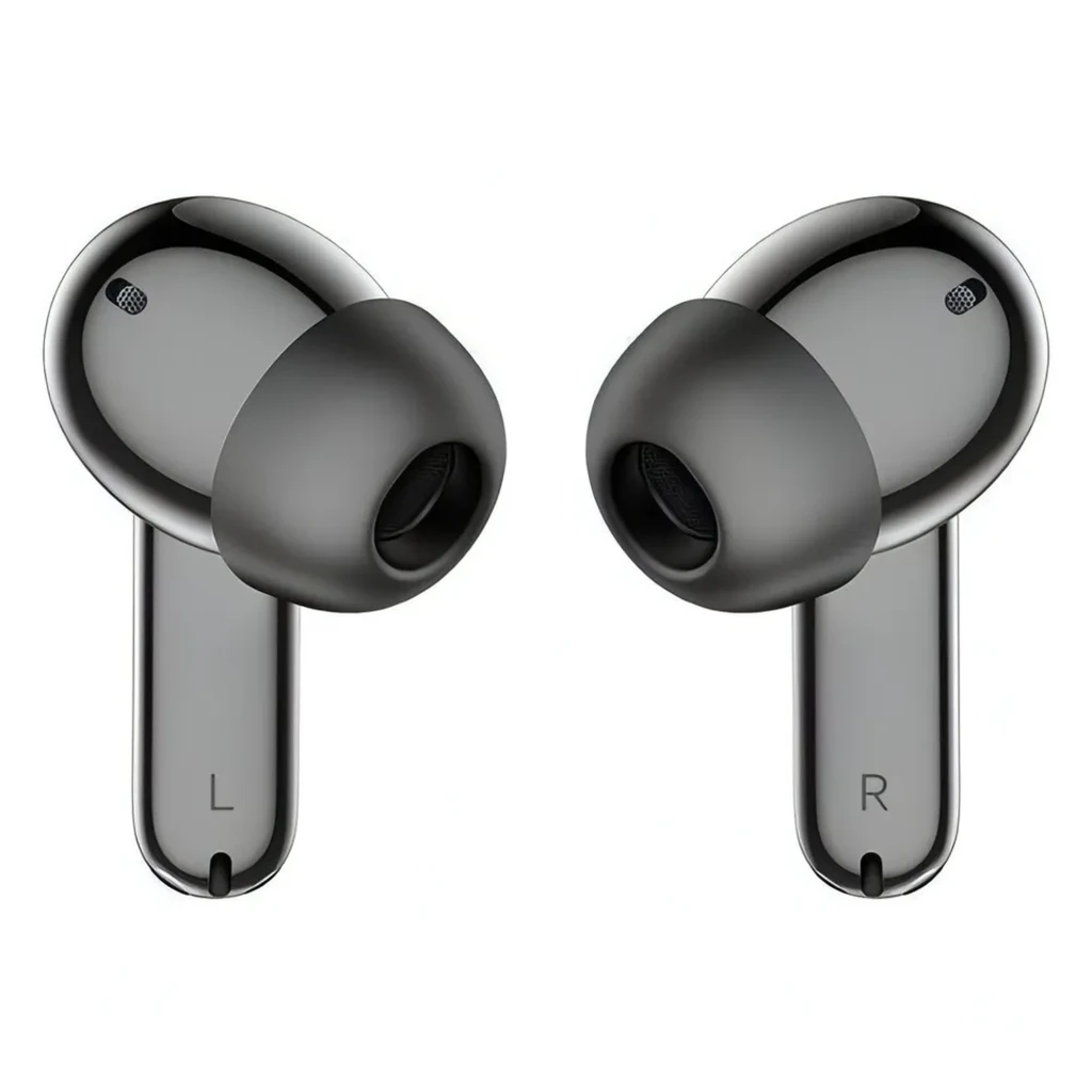 Auriculares inalámbricos negros con estuche ovalado brillante, diseño in-ear con almohadillas de silicona, tallos pulidos y LED frontal en el estuche - Ítem9