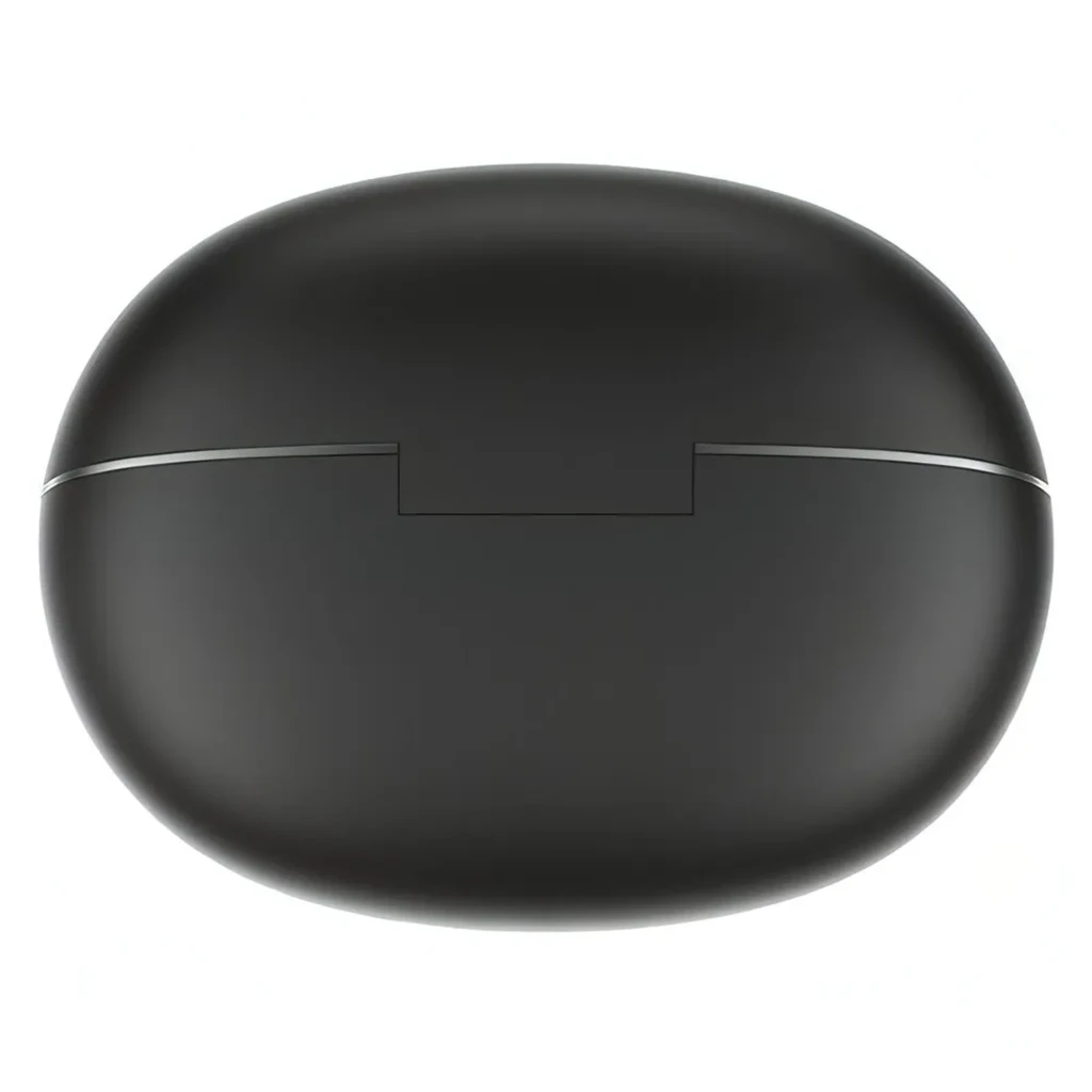Auriculares inalámbricos negros con estuche ovalado brillante, diseño in-ear con almohadillas de silicona, tallos pulidos y LED frontal en el estuche - Ítem6