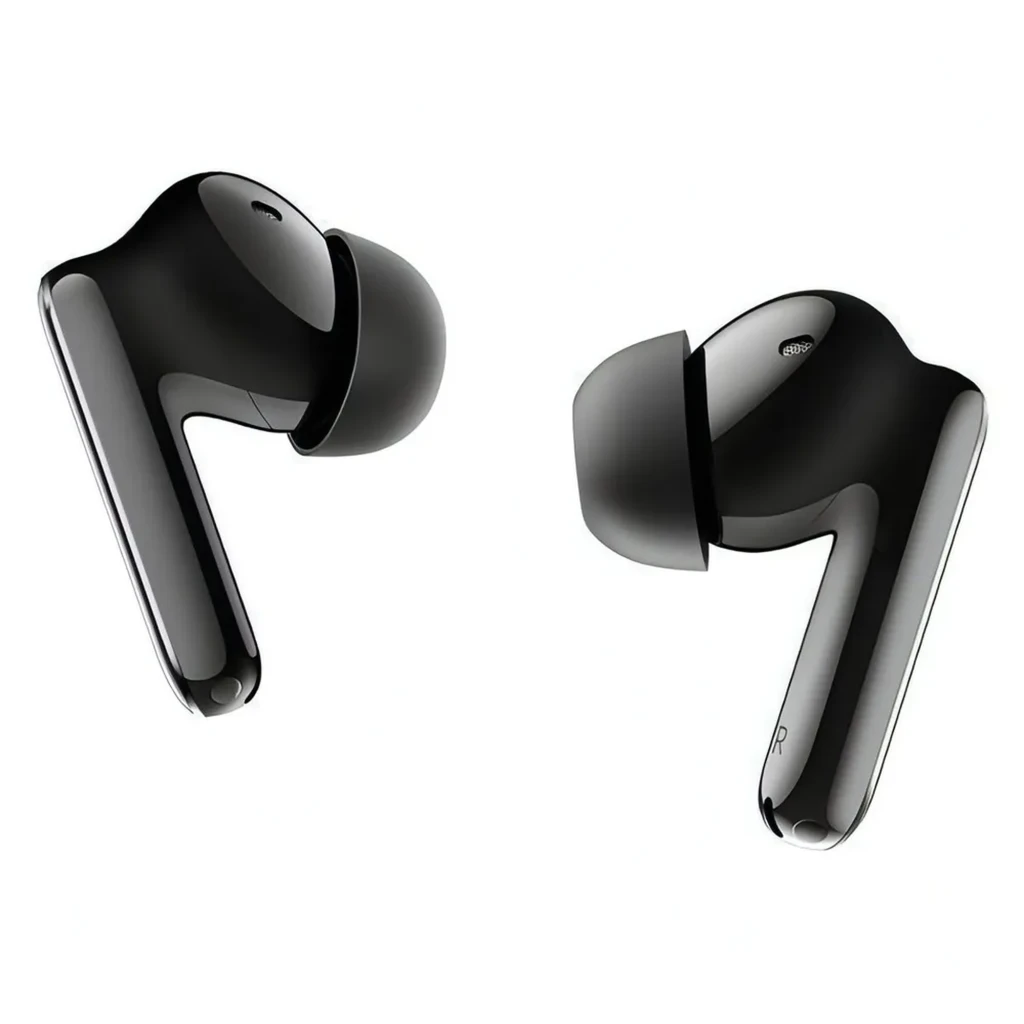 Auriculares inalámbricos negros con estuche ovalado brillante, diseño in-ear con almohadillas de silicona, tallos pulidos y LED frontal en el estuche - Ítem7