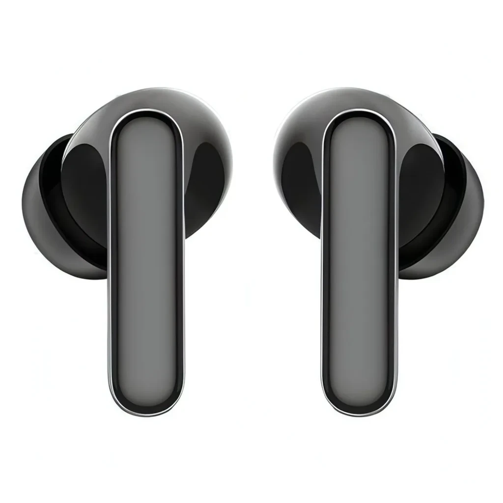 Auriculares inalámbricos negros con estuche ovalado brillante, diseño in-ear con almohadillas de silicona, tallos pulidos y LED frontal en el estuche - Ítem8