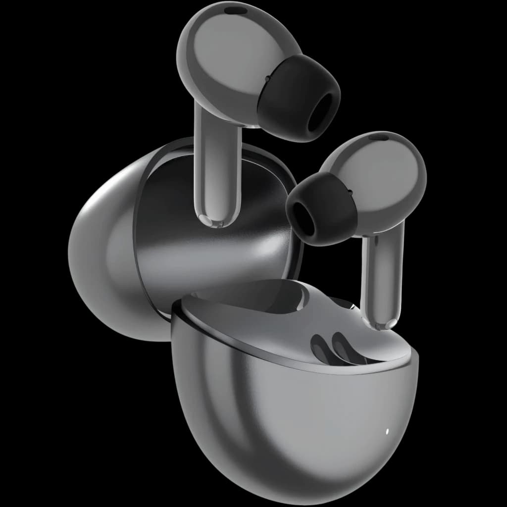 Honor Choice Earbuds X7 Pro Gris avec boîtier lisse arrondi, finition métallique, embouts silicone noirs, tiges courtes et LED discrète, design TWS compact