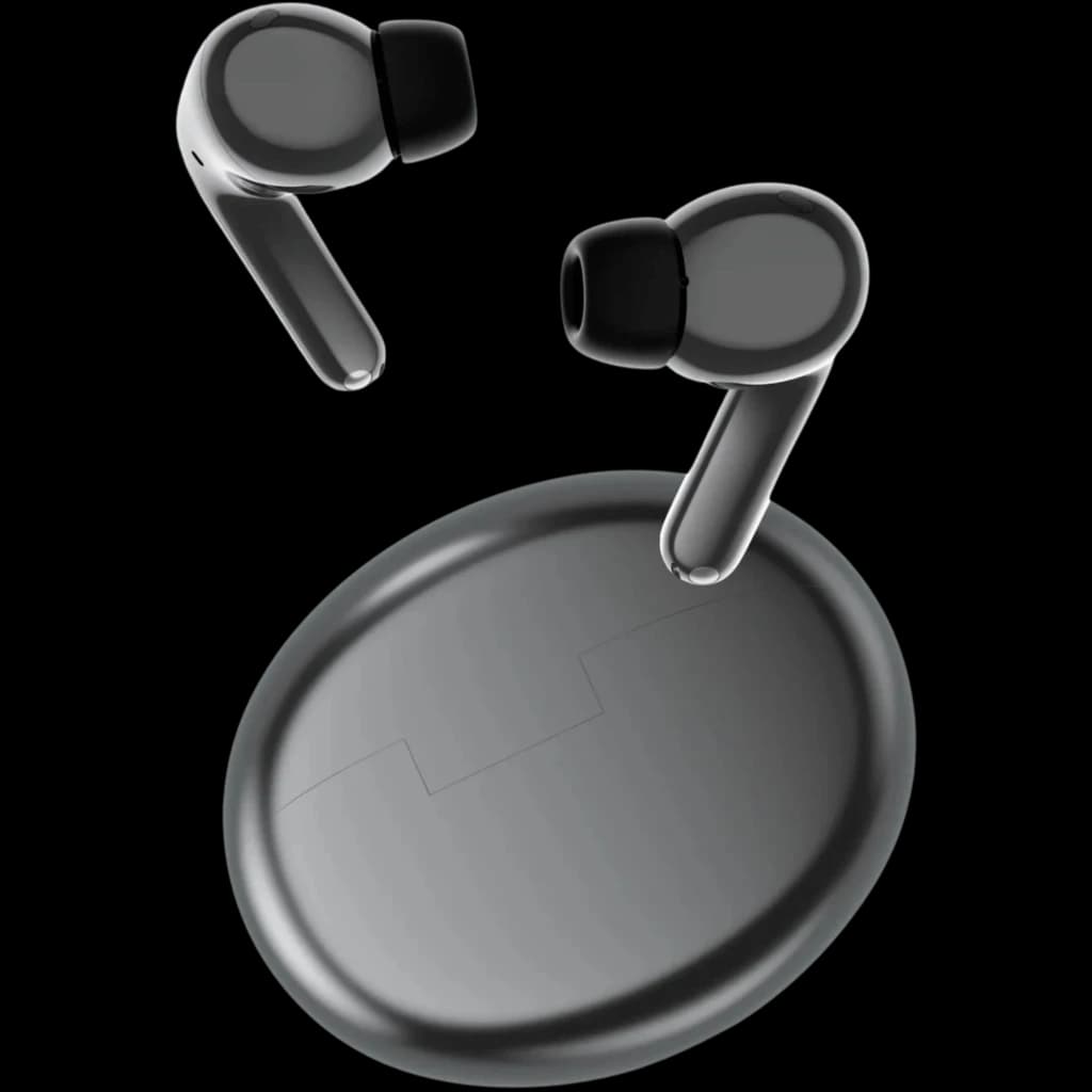 Honor Choice Earbuds X7 Pro Gris avec boîtier ovale assorti, embouts en silicone noirs et tiges courtes, design TWS élégant et compact