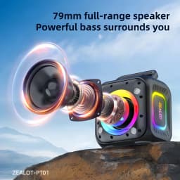 Altavoz Bluetooth Zealot PT01 IPX6 30W 12h, explosión: altavoz full-range 79mm con iluminación RGB multicolor sobre roca
