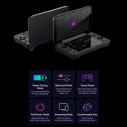 Consola portátil AYANEO Pocket DS en Shadow Black con doble pantalla táctil, botones y joysticks, modos Power Saving, Balanced, Game, Full Power y Streaming