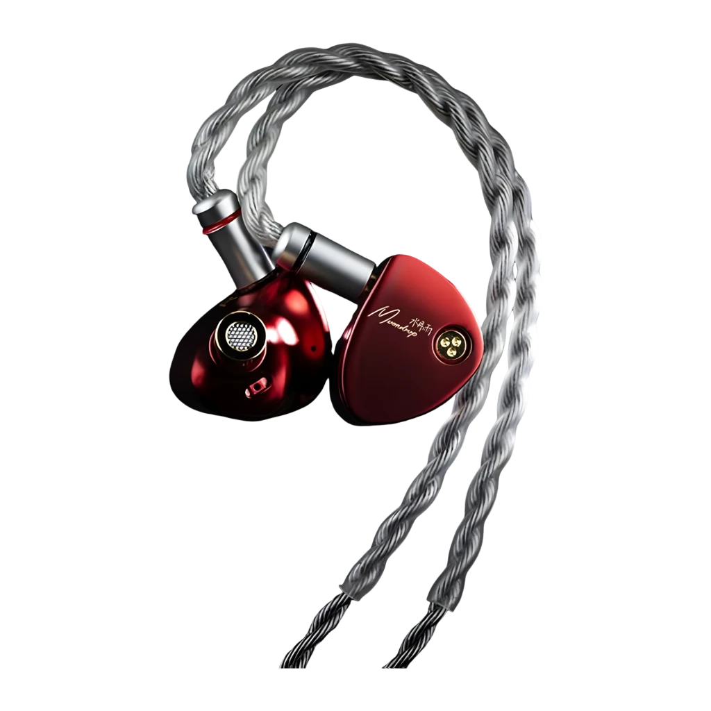 Auriculares MOONDROP Aria 2 In-Ear en aluminio rojo, carcasas triangulares, conectores balanceados 4.4 mm y 3.5 mm, cable trenzado plateado desmontable - Ítem1