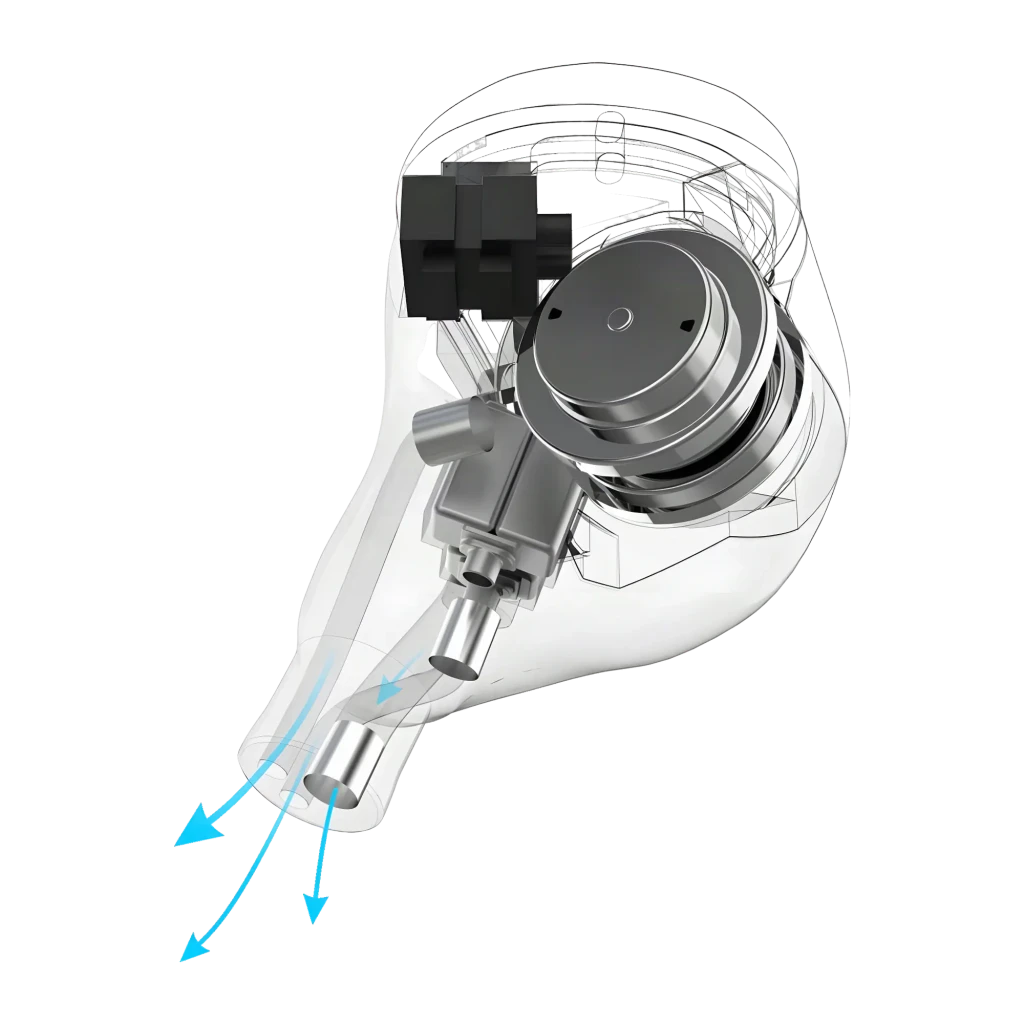 Auriculares Moondrop Blessing 3 In-Ear Cable Hi-Res con carcasas plateadas brillantes, bordes pulidos y boquillas transparentes con detalle azul claro - Ítem8