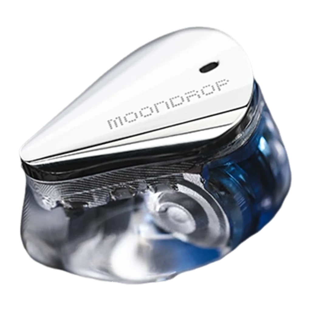 Auriculares Moondrop Blessing 3 In-Ear Cable Hi-Res con carcasas plateadas brillantes, bordes pulidos y boquillas transparentes con detalle azul claro - Ítem2
