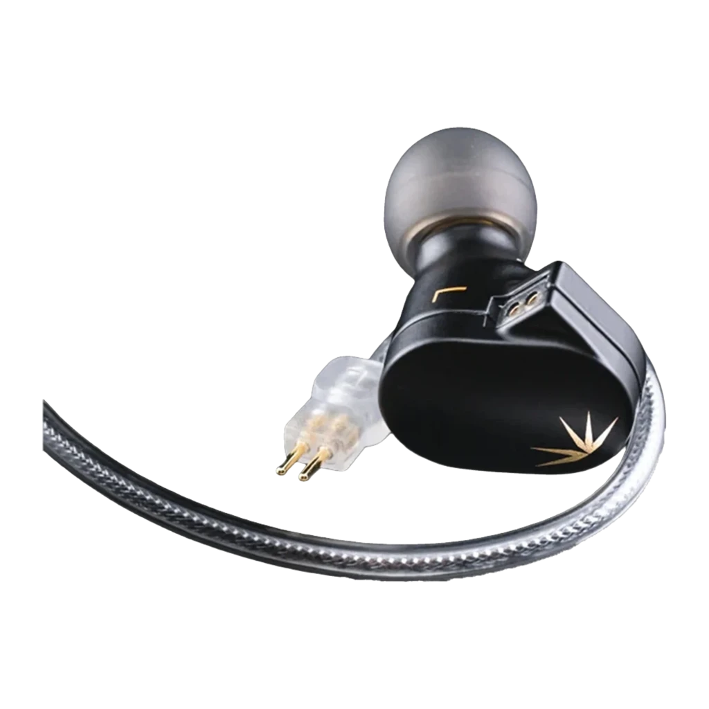 Auriculares Moondrop Chu II In-Ear negros con cable desmontable de 3.5 mm, diseño ergonómico tipo gancho y detalles dorados, sello L y R visibles - Ítem4