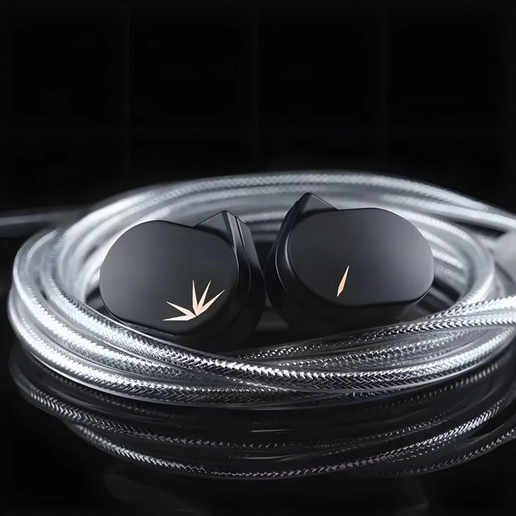 Auriculares Moondrop Chu II In-Ear negros con cable desmontable de 3.5 mm, diseño ergonómico tipo gancho y detalles dorados, sello L y R visibles - Ítem8