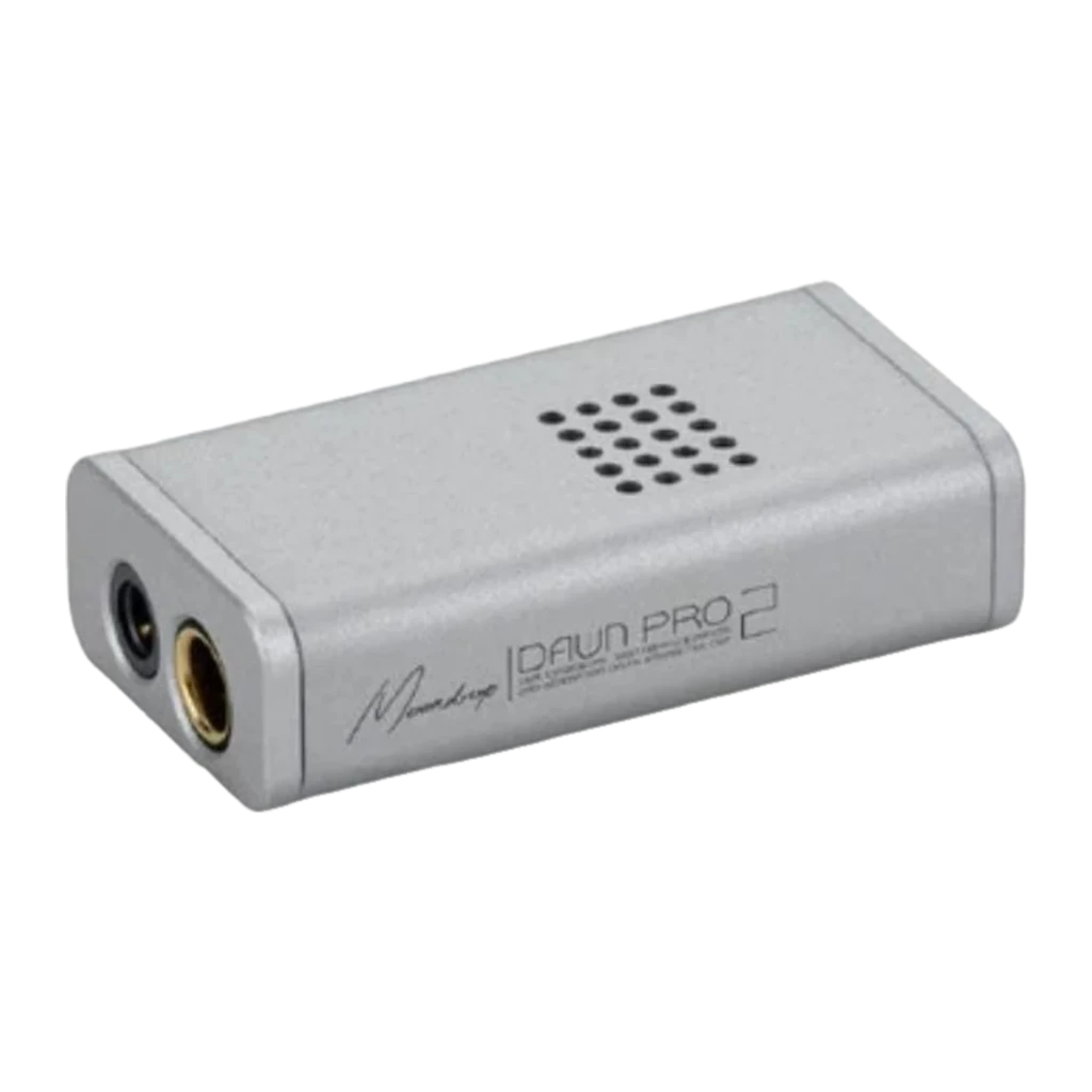 DAC Amplificador Moondrop Dawn Pro 2 en aluminio plateado, compacto, con salida balanceada 4.4 mm dorada y rejilla lateral de ventilación perforada - Ítem2