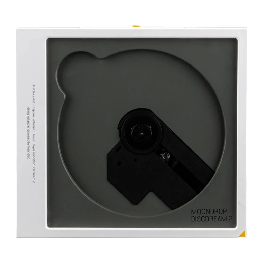 Reproductor CD Moondrop DISCDREAM 2 Portátil con tapa transparente cuadrada, controles frontales circulares, pantalla lateral y diseño minimalista en gris y - Ítem6