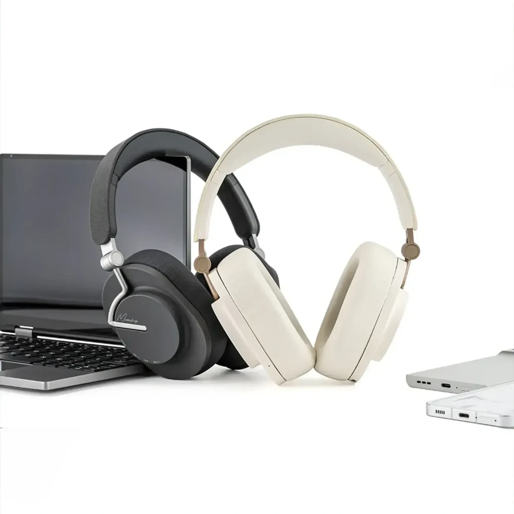 Auriculares Moondrop Edge Grey con diadema acolchada, copas ovaladas gris oscuro y bisagras metálicas; diseño elegante y ergonómico con almohadillas gruesas - Ítem1