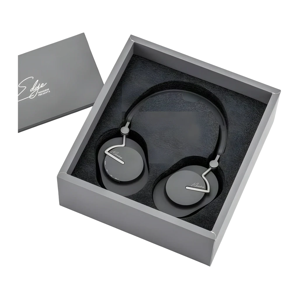 Auriculares Moondrop Edge Grey con diadema acolchada, copas ovaladas gris oscuro y bisagras metálicas; diseño elegante y ergonómico con almohadillas gruesas - Ítem4