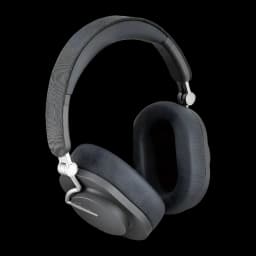 Casque Moondrop Edge Grey ANC hybride, arceau mesh gris, coques ovales noires, coussinets épais, charnières métal argenté, design élégant et moderne