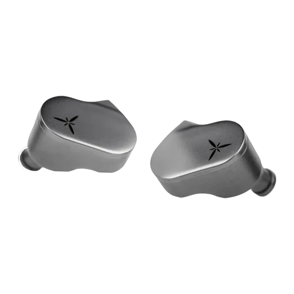 Auriculares IEM Moondrop LAN plateados con carcasa metálica, logo grabado y cable transparente en forma de corazón, con conector 3.5 mm y marca roja en un - Ítem5