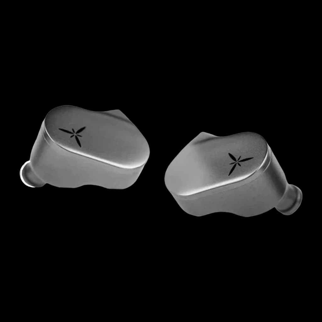 Écouteurs IEM Moondrop LAN en métal gris, coques angulaires élégantes avec étoile gravée, embouts courts pour conduit 3,5 mm, design minimal et robuste