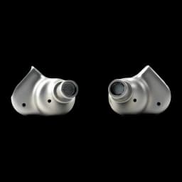 Embouts IEM Moondrop LAN en métal brossé, boîtiers argentés ergonomiques avec buses grillagées et évents frontaux, finition premium compacte