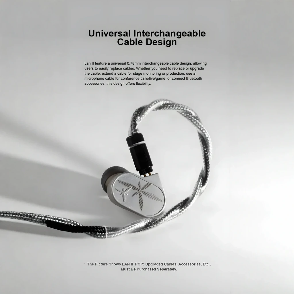 Auriculares Moondrop Lan II REF IEM con jack balanceado 4,4 mm, carcasas grises con patrón estelar grabado y cables trenzados plateados desmontables - Ítem2