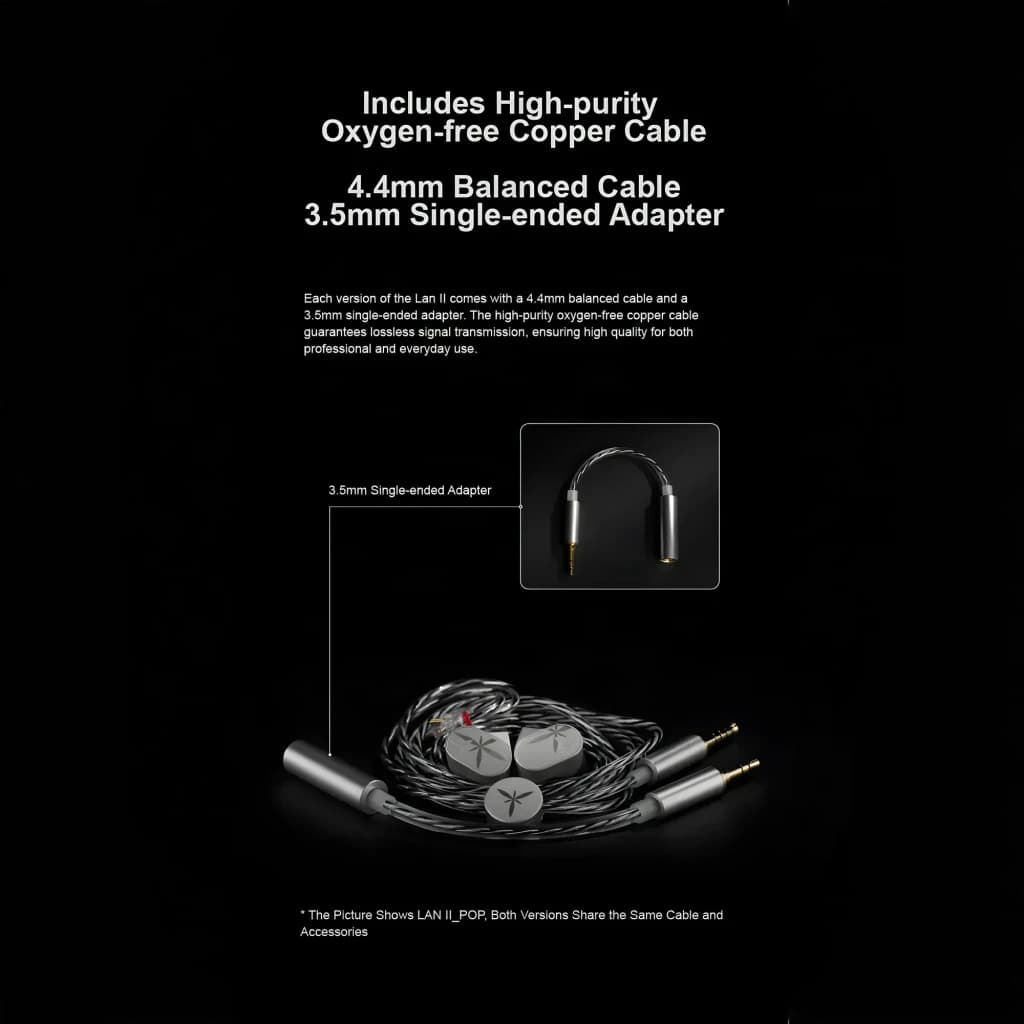 Câble cuivre sans oxygène haute pureté 4,4 mm équilibré avec adaptateur 3,5 mm, tresse noire, connecteurs dorés robustes pour Écouteurs Moondrop Lan II