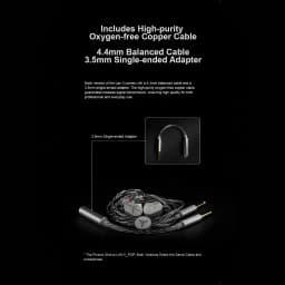 Câble cuivre sans oxygène haute pureté 4,4 mm équilibré avec adaptateur 3,5 mm, tresse noire, connecteurs dorés robustes pour Écouteurs Moondrop Lan II