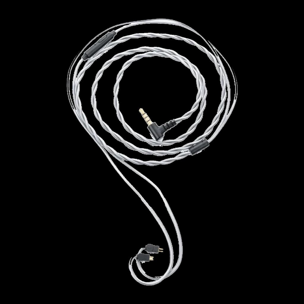 Cable Moondrop MC1 3.5 mm con micrófono, conector en L, 2‑Pin, cobre OFC 4N trenzado transparente, control en línea y alivios de tensión negros