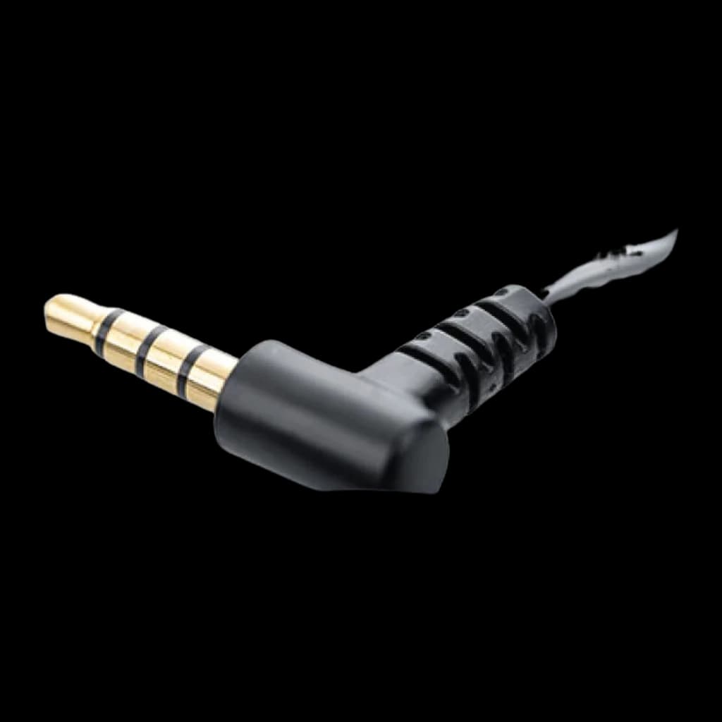 Conector en L 3.5 mm dorado del Cable Moondrop MC1 con micrófono, carcasa negra y alivio de tensión robusto, compatible 2-Pin cobre OFC 4N