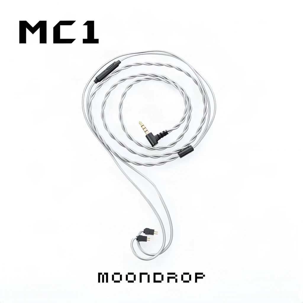 Câble Moondrop MC1 3.5 mm avec microphone, connecteurs 2‑Pin, cuivre OFC 4N argenté, prise coudée dorée, gaine torsadée et télécommande intégrée - Ítem3