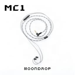 Cable Moondrop MC1 3.5 mm con micrófono, trenzado plateado, conector en L y terminales 2‑Pin; cobre OFC 4N, control en línea y diseño ligero y flexible